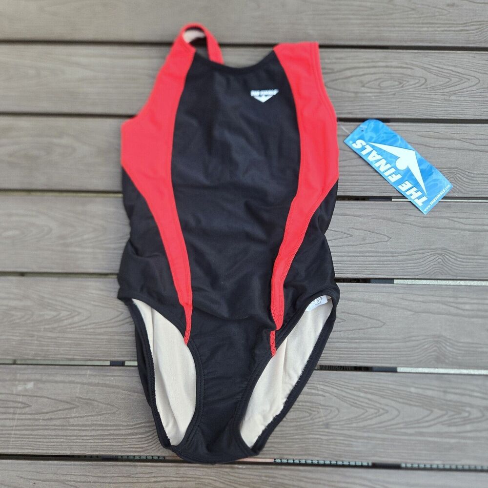 The Finals Women Girls  Butterfly Back 1pc Swimsuit Red/ Black - Size 26